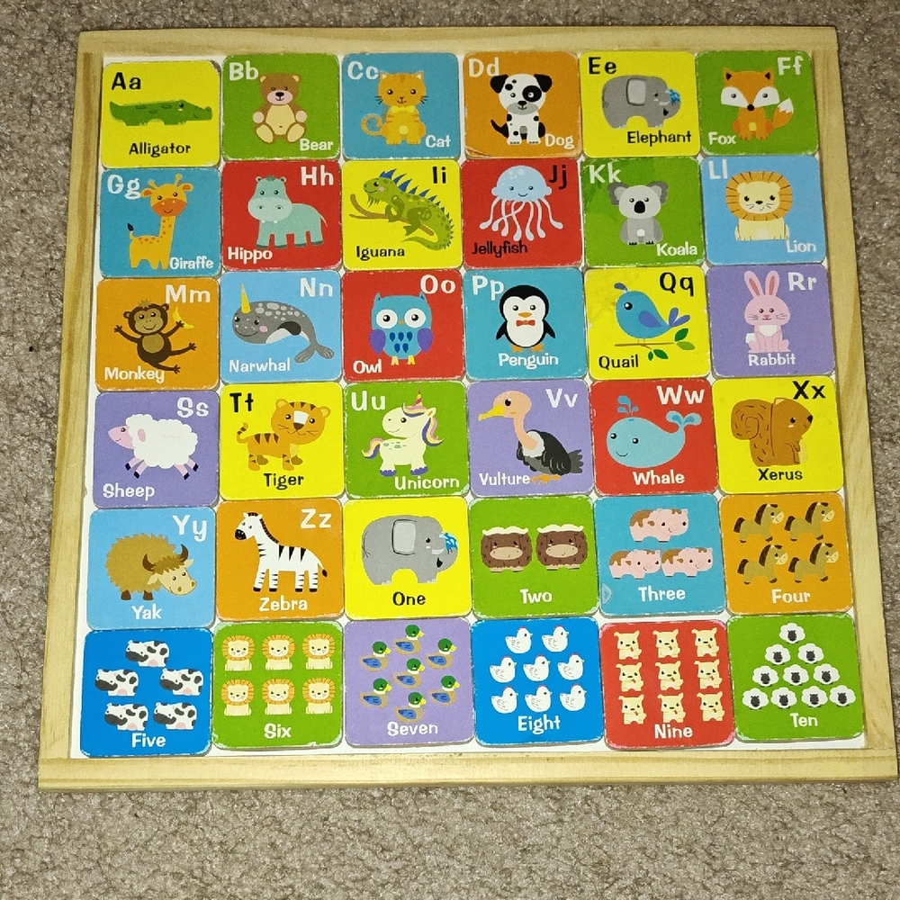 Wooden Alphabet & Animal Puzzle Board - Colorful Educational Toddler Toy